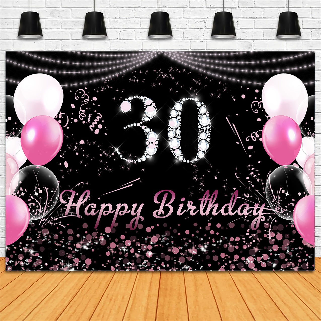 Custom Backdrop For Birthday Pink Diamond Sparkling 30th Backdrop RR12-37