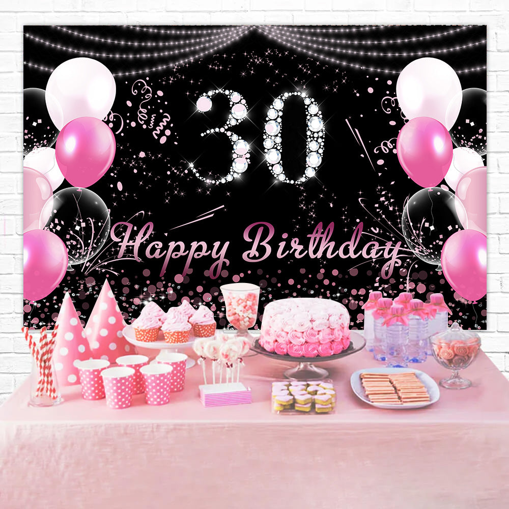 Custom Backdrop For Birthday Pink Diamond Sparkling 30th Backdrop RR12-37