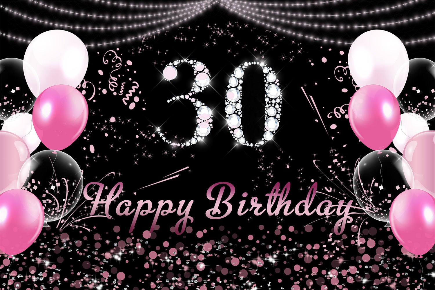 Custom Backdrop For Birthday Pink Diamond Sparkling 30th Backdrop RR12-37