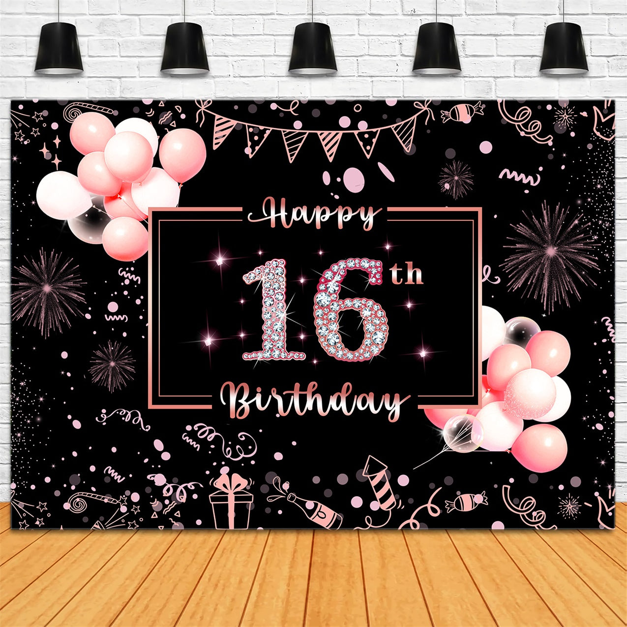 16th Birthday Backdrop Elegant Pink Balloon Celebration Backdrop RR12-38