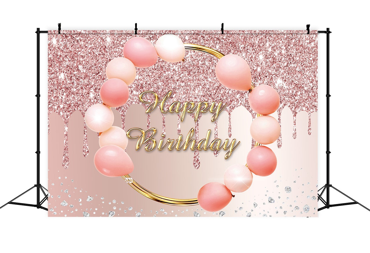 Personalized Birthday Backdrops Pink Balloon Luxe Glitter Backdrop RR12-4