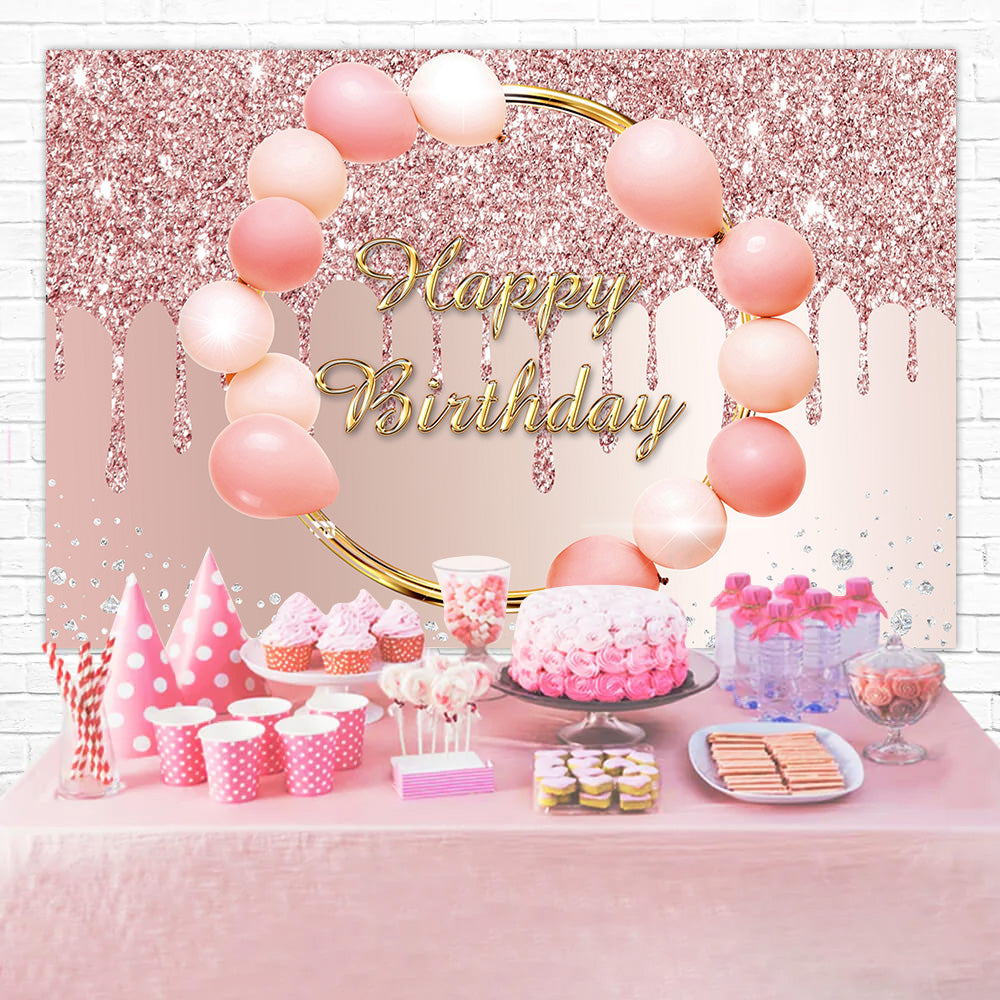 Personalized Birthday Backdrops Pink Balloon Luxe Glitter Backdrop RR12-4