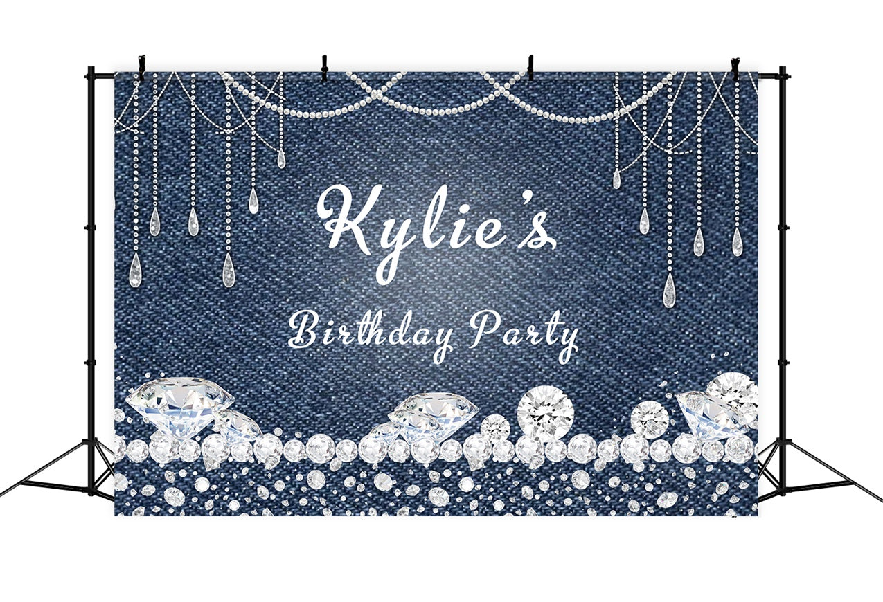 Custom Happy Birthday Backdrop Glittering Denim Style Backdrop RR12-40