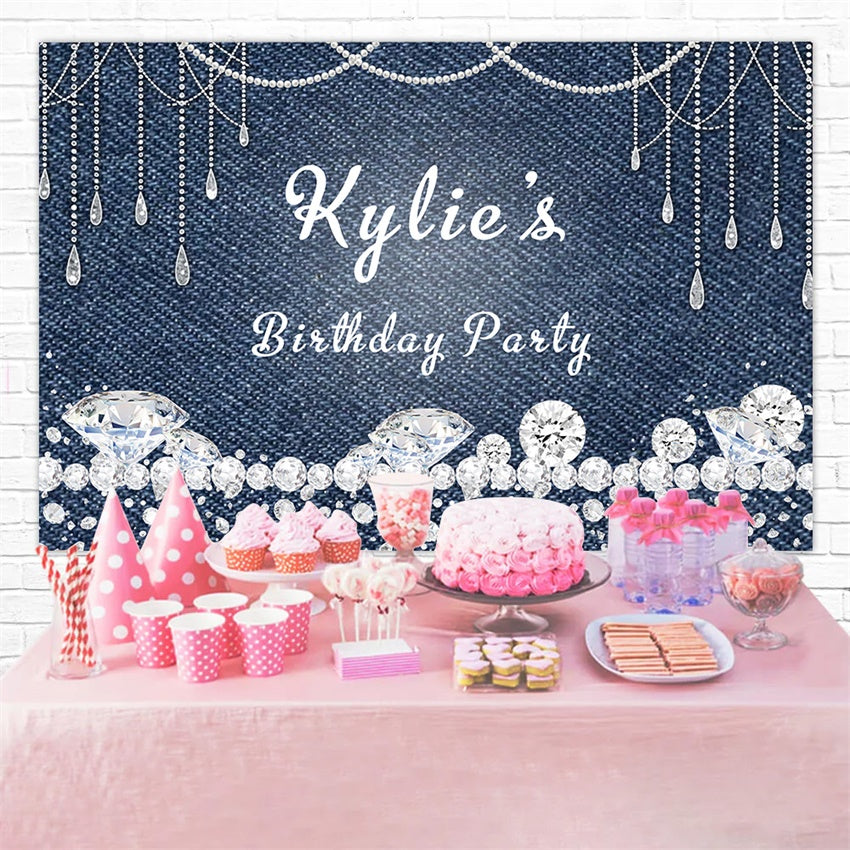 Custom Happy Birthday Backdrop Glittering Denim Style Backdrop RR12-40