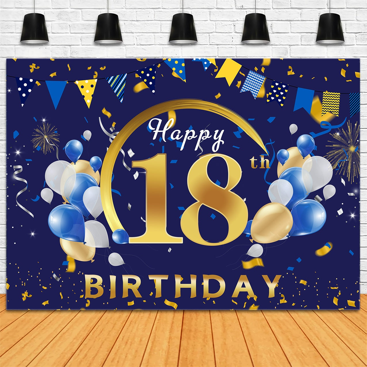 Birthday Backdrop Custom Luxurious Blue Gold Party Backdrop RR12-42