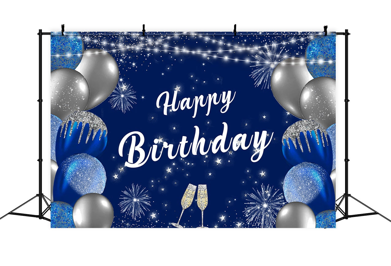 Customize Birthday Backdrop Glittering Balloons Blue Backdrop RR12-43