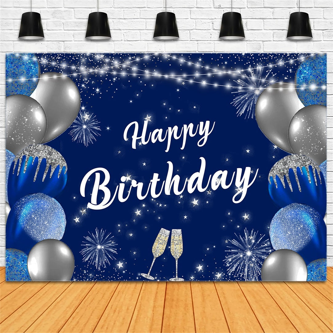 Customize Birthday Backdrop Glittering Balloons Blue Backdrop RR12-43