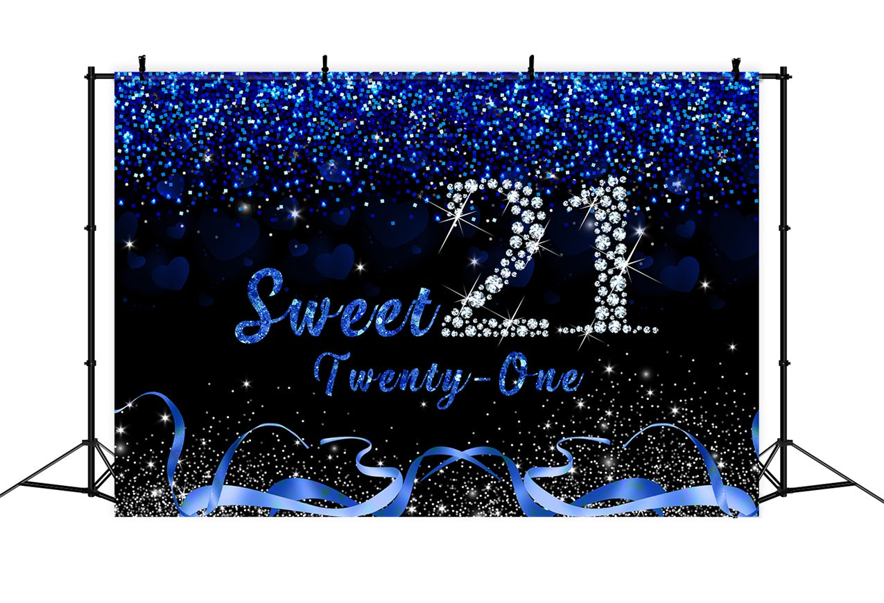 Birthday Backdrops Custom Festive Blue Silver Sweet 21 Backdrop RR12-44