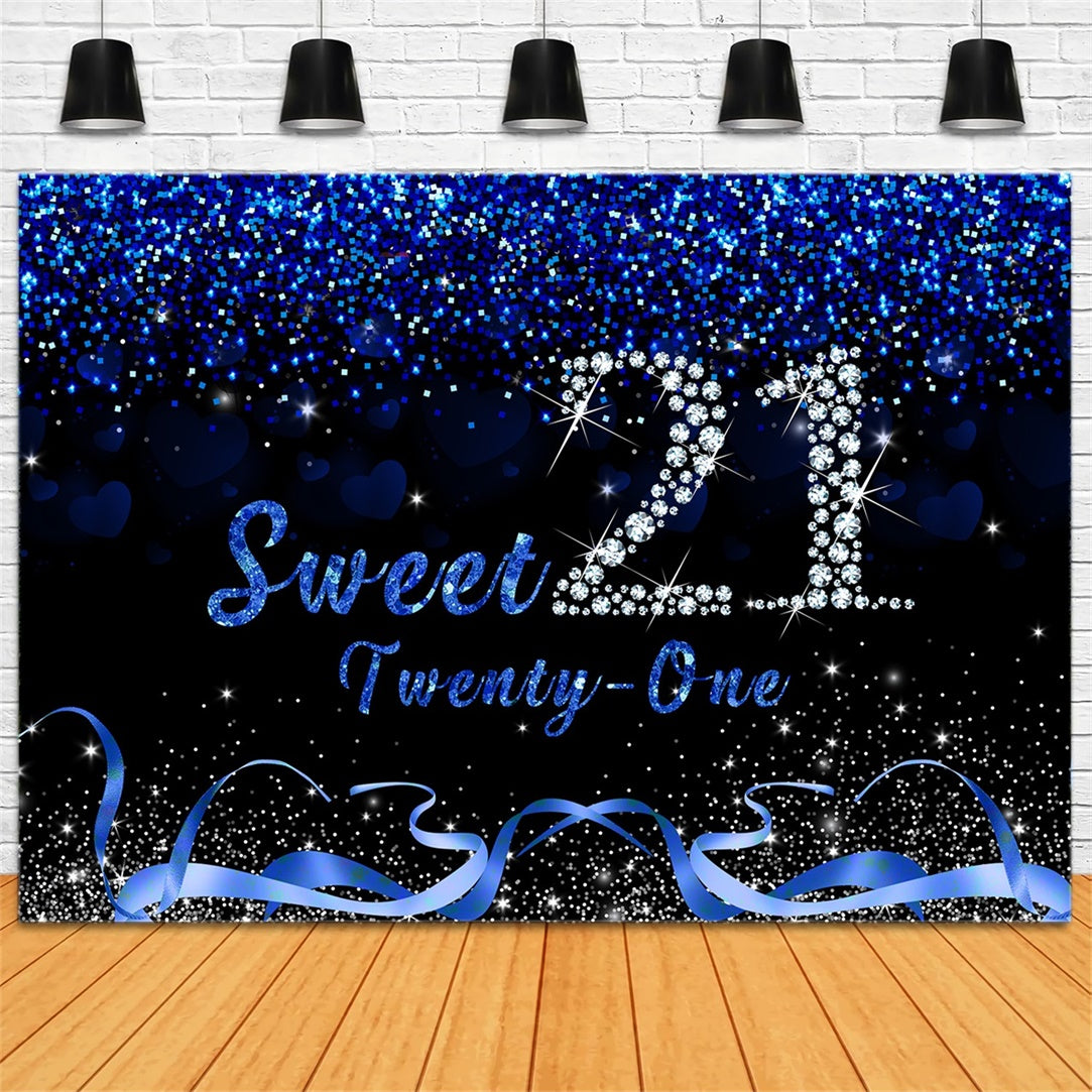 Birthday Backdrops Custom Festive Blue Silver Sweet 21 Backdrop RR12-44