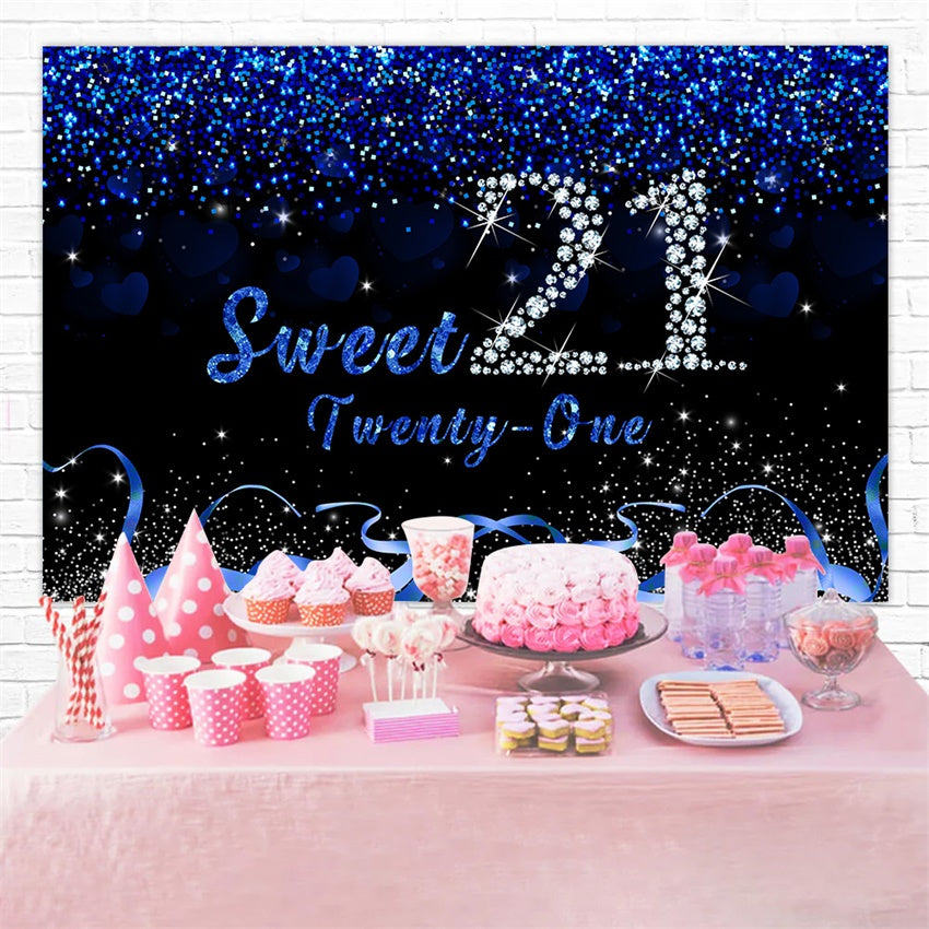 Birthday Backdrops Custom Festive Blue Silver Sweet 21 Backdrop RR12-44