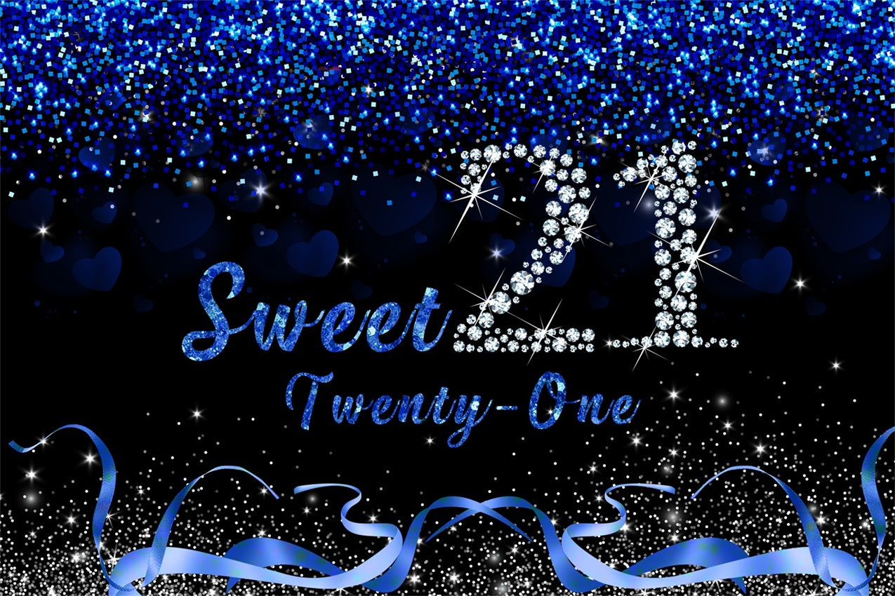 Birthday Backdrops Custom Festive Blue Silver Sweet 21 Backdrop RR12-44