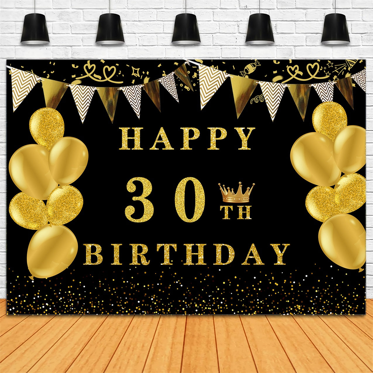 Custom Birthday Backdrops Luxury Golden Glitter Balloons Backdrop RR12-46