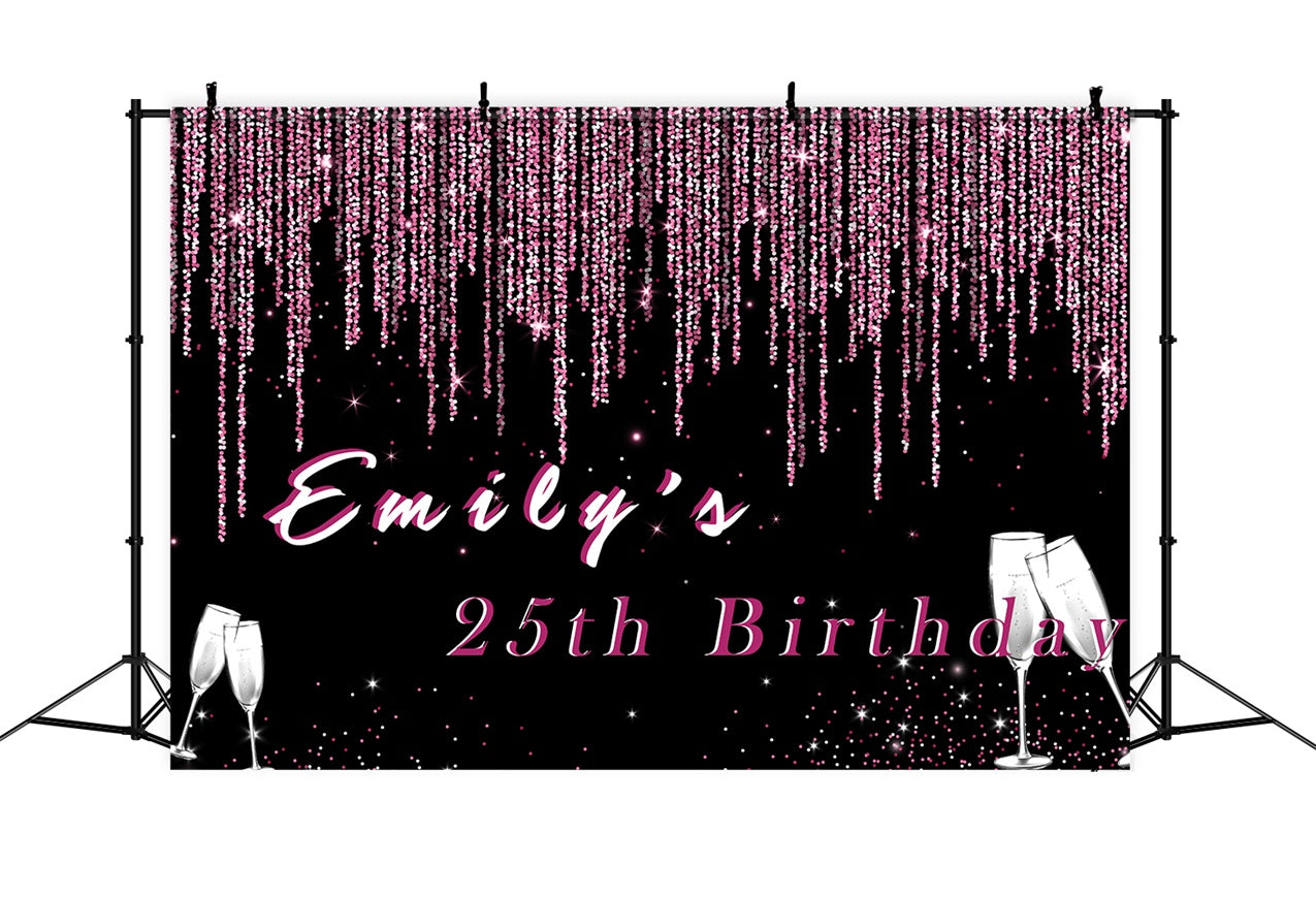 Custom Made Birthday Backdrops Pink Sparkle Champagne Backdrop RR12-48