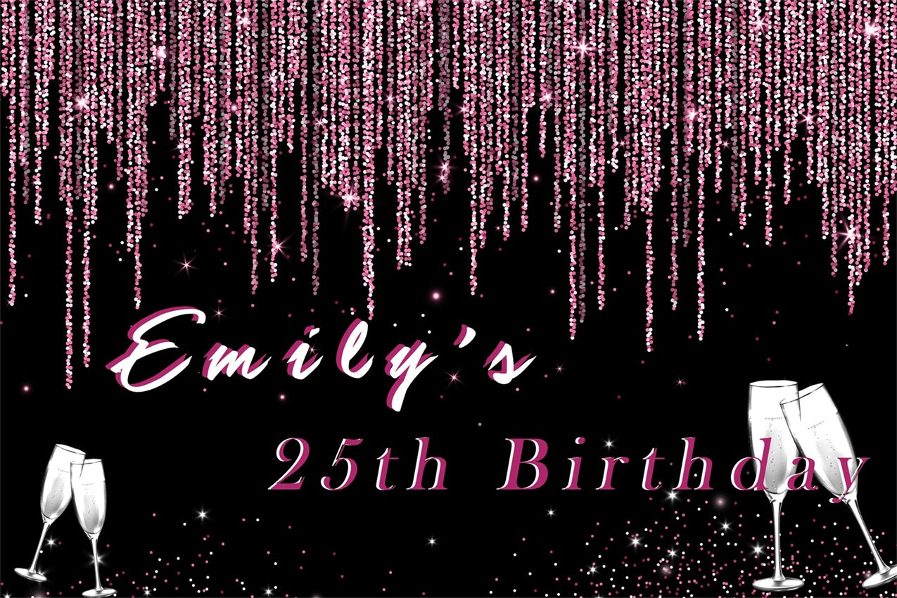 Custom Made Birthday Backdrops Pink Sparkle Champagne Backdrop RR12-48