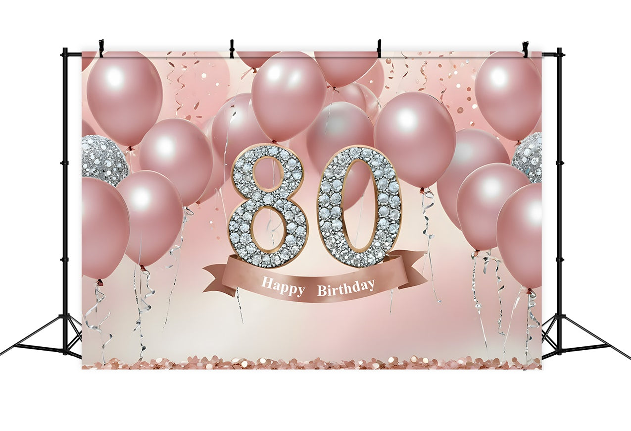 80th Birthday Backdrop Luxury Pink Balloons Crystal Backdrop RR12-5