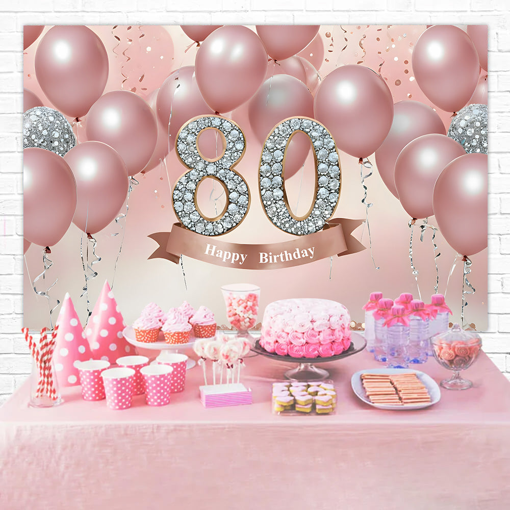 80th Birthday Backdrop Luxury Pink Balloons Crystal Backdrop RR12-5