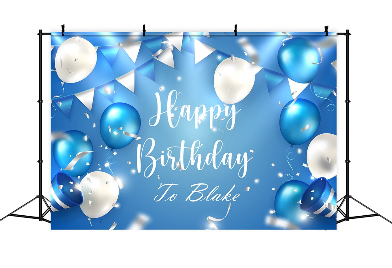 Personalized Backdrop For Birthday Blue White Balloons Backdrop RR12-55