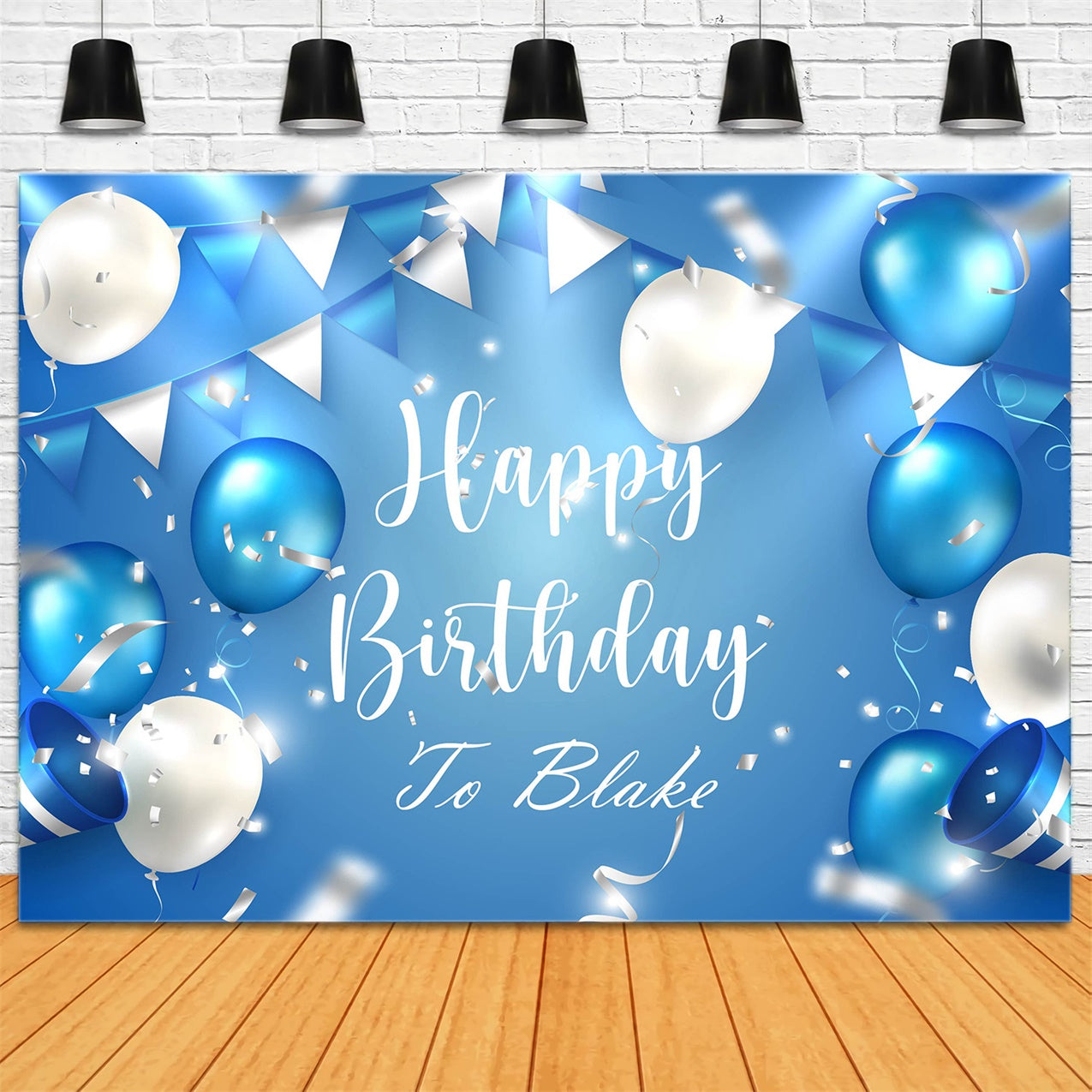 Personalized Backdrop For Birthday Blue White Balloons Backdrop RR12-55