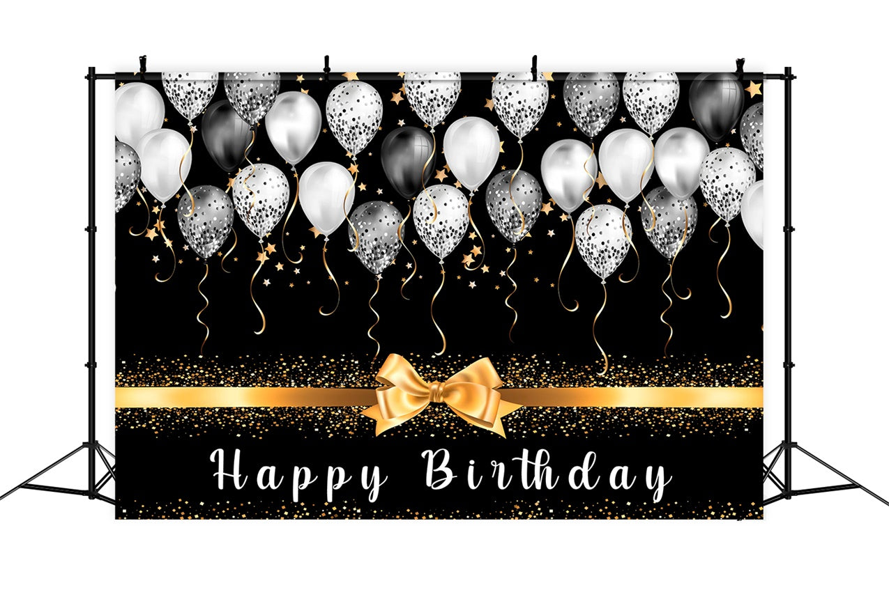 Personalized Birthday Backdrop Black Gold Balloon Glitter Backdrop RR12-56