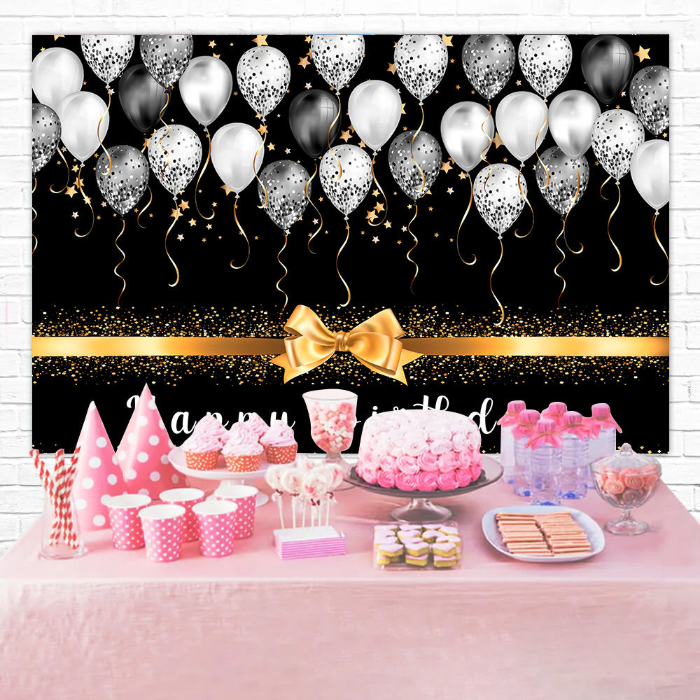 Personalized Birthday Backdrop Black Gold Balloon Glitter Backdrop RR12-56