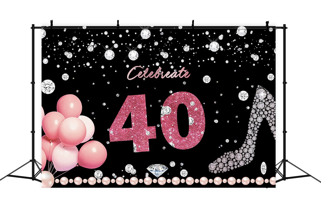 Customized Birthday Backdrop 40th Diamond Pearls Balloon Backdrop RR12-57