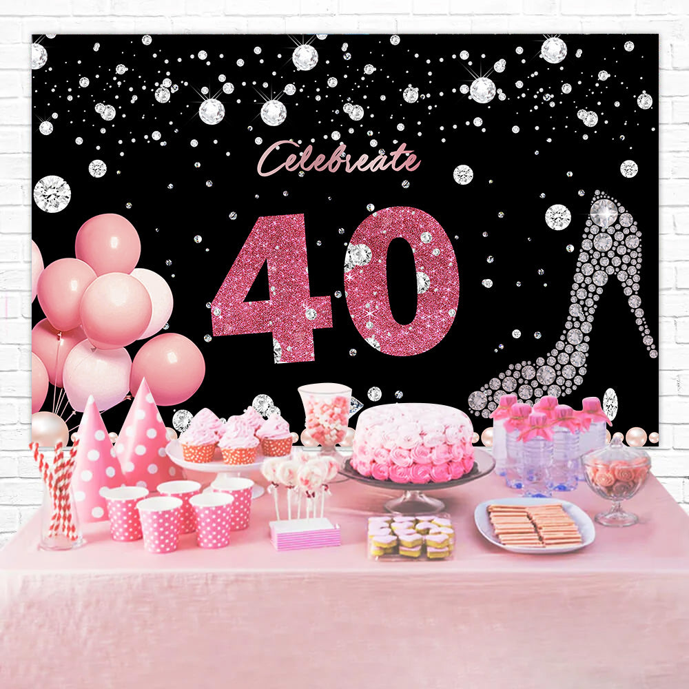 Customized Birthday Backdrop 40th Diamond Pearls Balloon Backdrop RR12-57