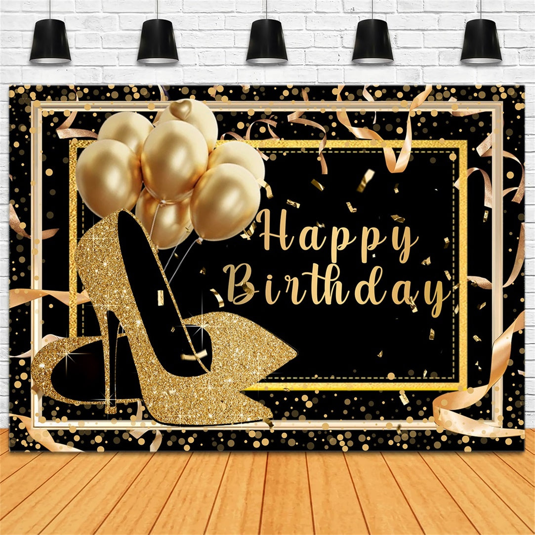 Custom Made Birthday Backdrops Gold Shoes Balloon Backdrop RR12-58