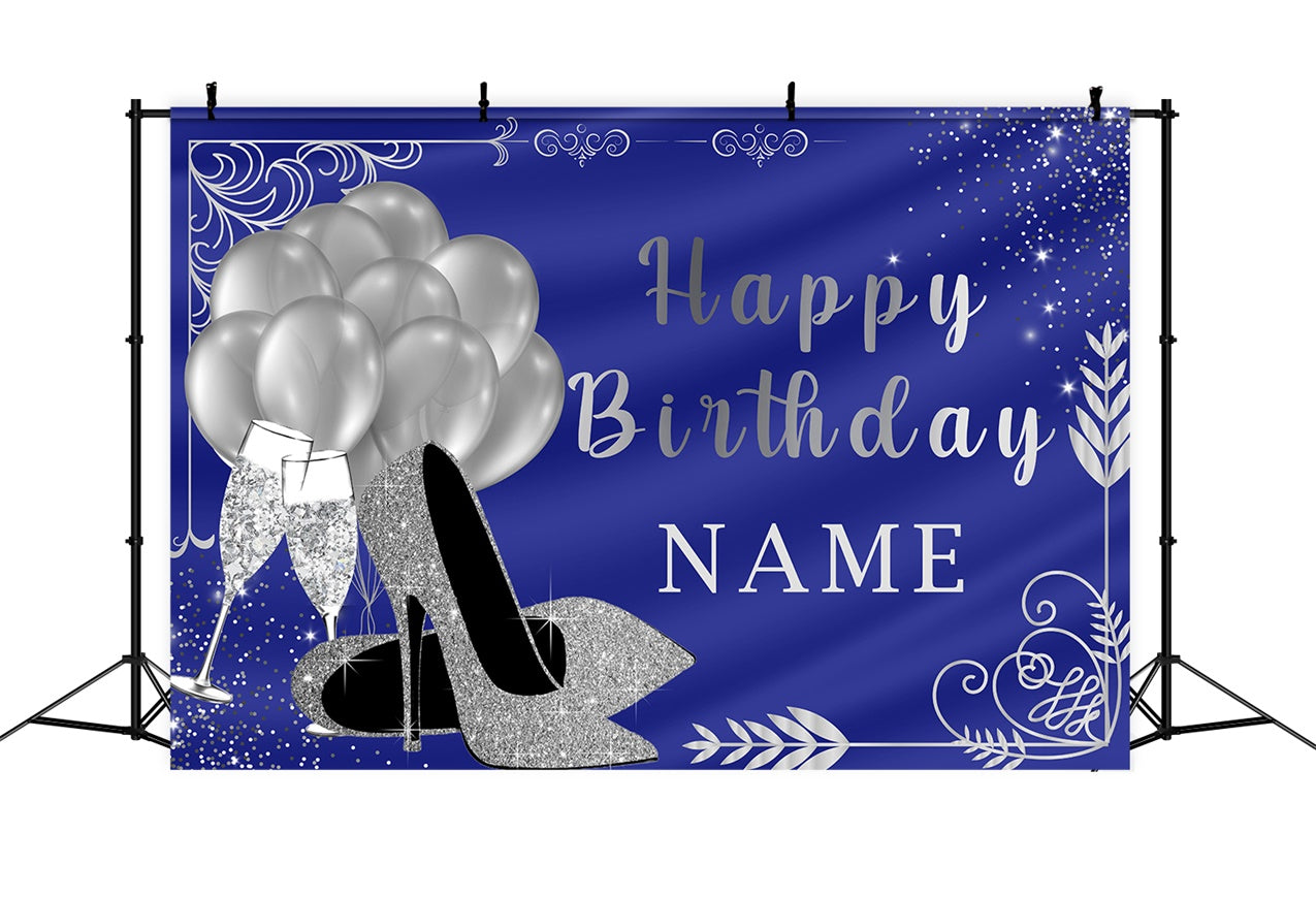 Personalized Backdrops For Birthday Balloons Blue Sparkle Backdrop RR12-59