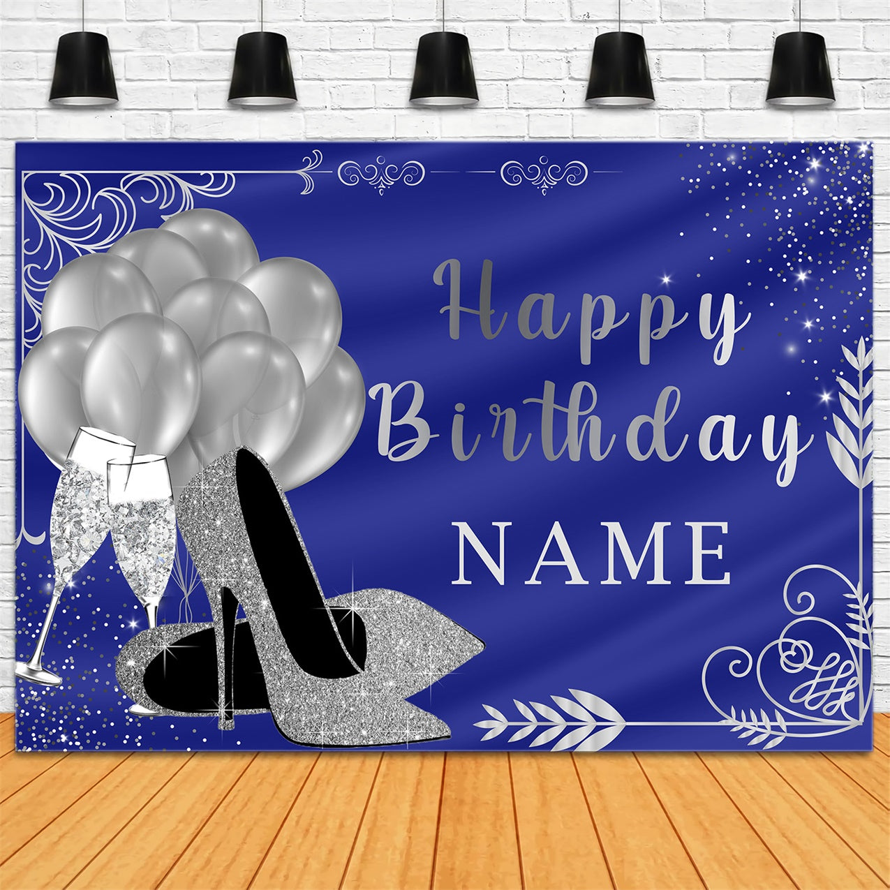 Personalized Backdrops For Birthday Balloons Blue Sparkle Backdrop RR12-59