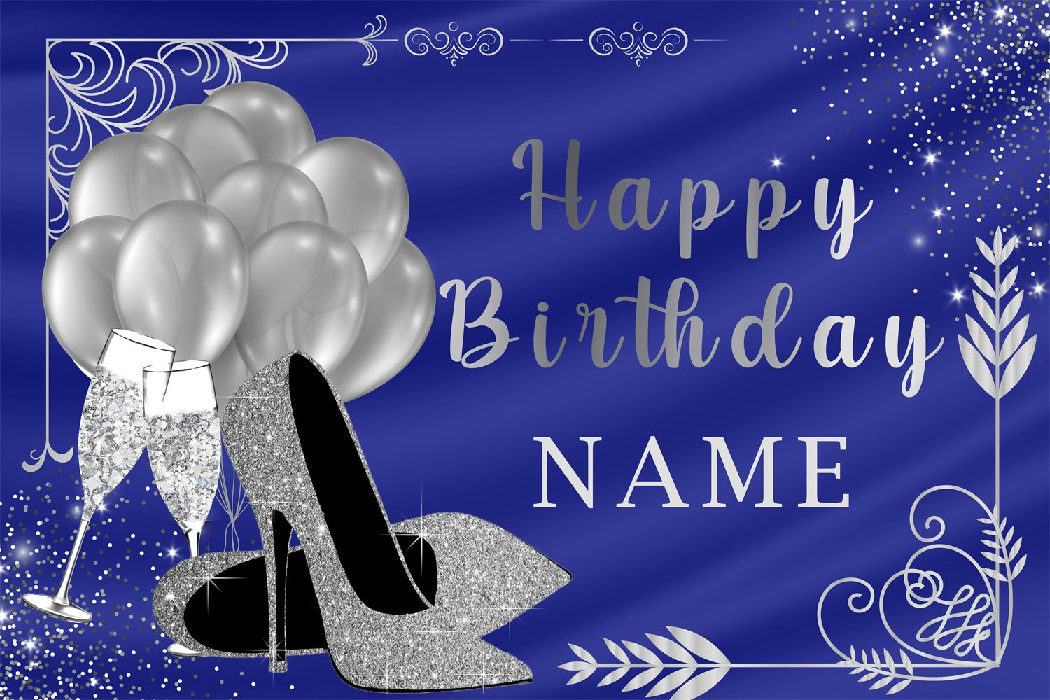 Personalized Backdrops For Birthday Balloons Blue Sparkle Backdrop RR12-59