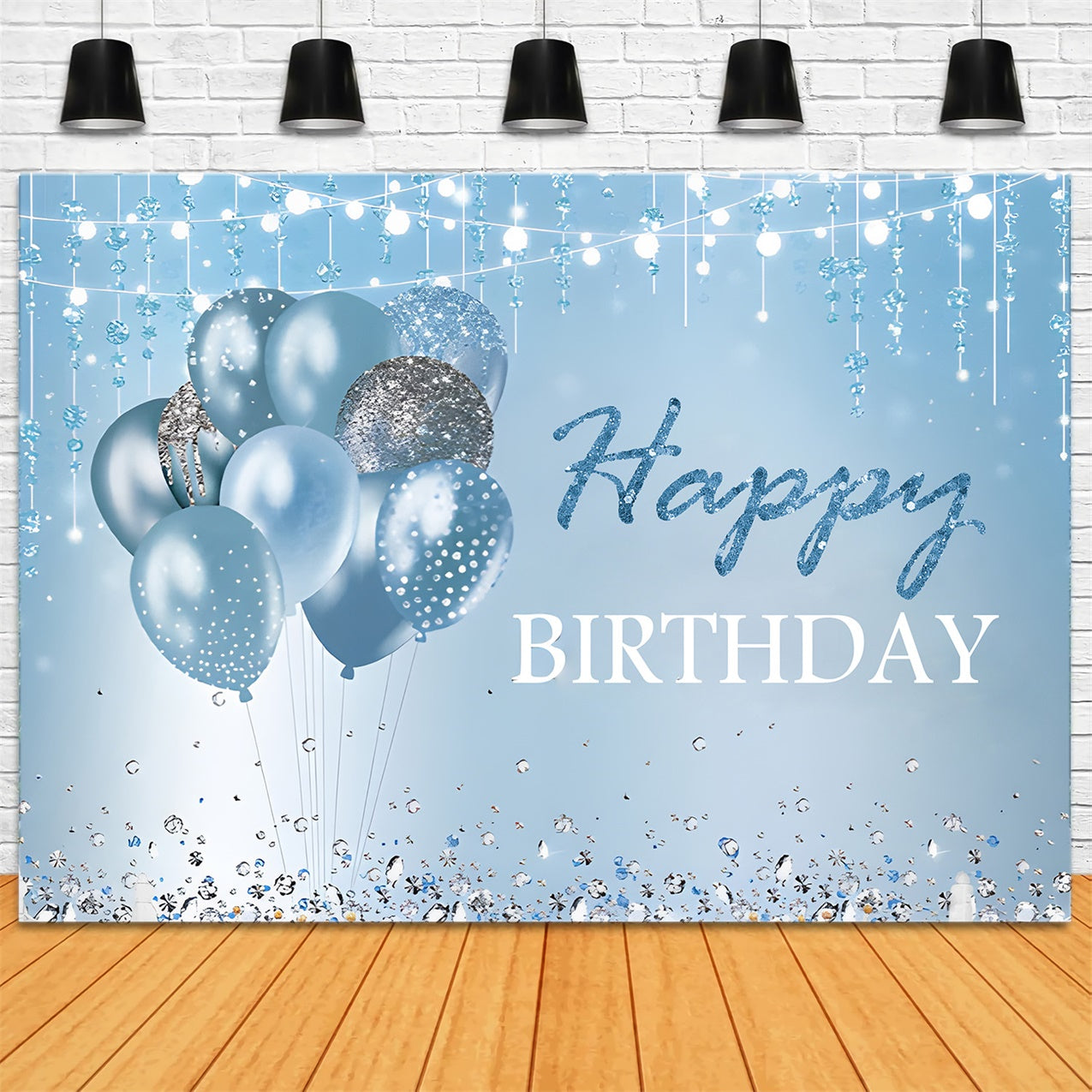 Personalized Birthday Backdrops Blue Sparkle Balloon Backdrop RR12-6