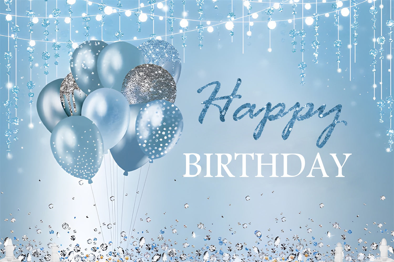 Personalized Birthday Backdrops Blue Sparkle Balloon Backdrop RR12-6