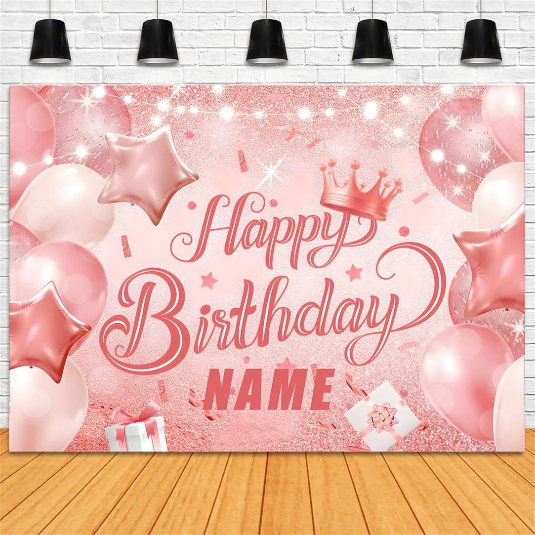 Custom Happy Birthday Backdrop Pink Glitter Balloon Backdrop RR12-61