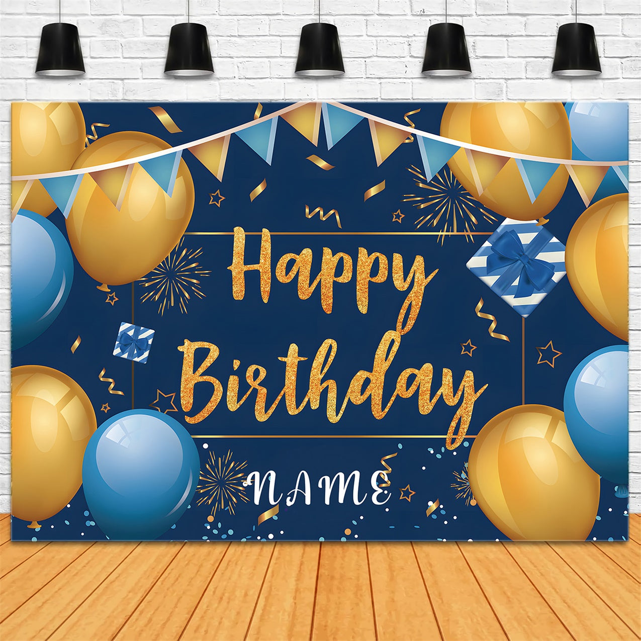 Customize Backdrop For Birthday Blue Gold Balloon Backdrop RR12-62