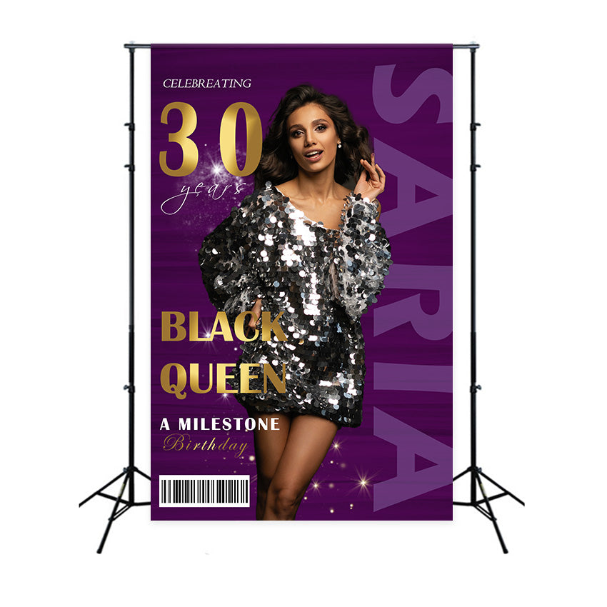 Customize Birthday Backdrop 30th Glamorous Purple Party Backdrop RR12-63