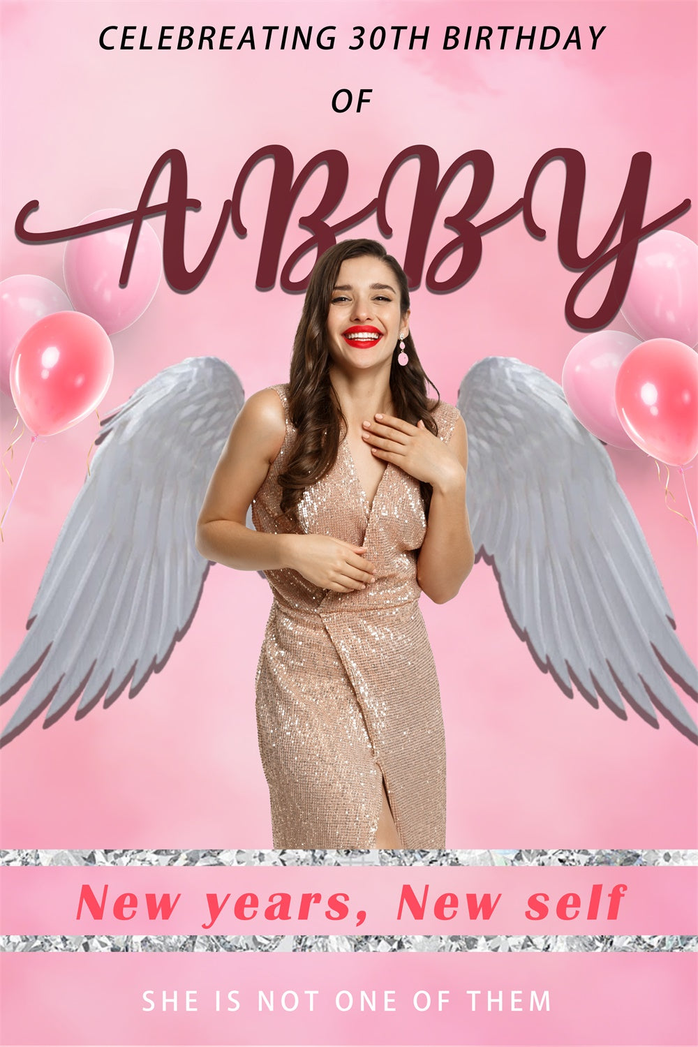 30th Birthday Backdrop Pink Angel Wings Celebration Backdrop RR12-64