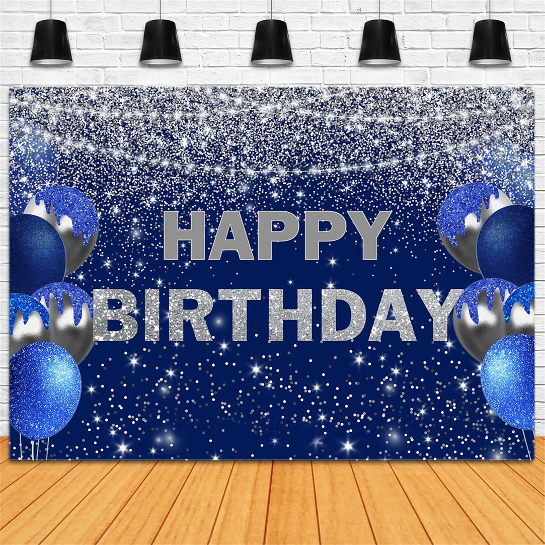 Birthday Backdrops Custom Sapphire Elegance Balloon Glitter Backdrop RR12-7