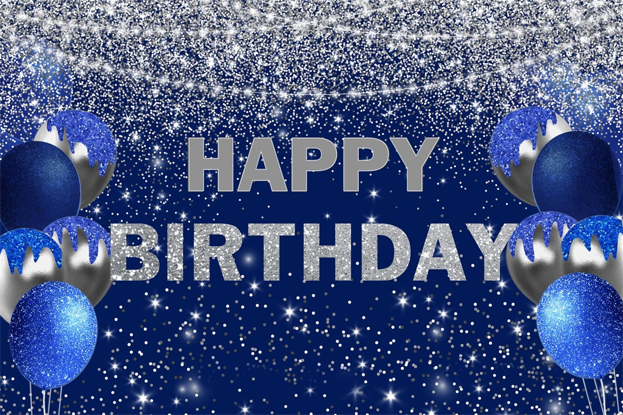 Birthday Backdrops Custom Sapphire Elegance Balloon Glitter Backdrop RR12-7