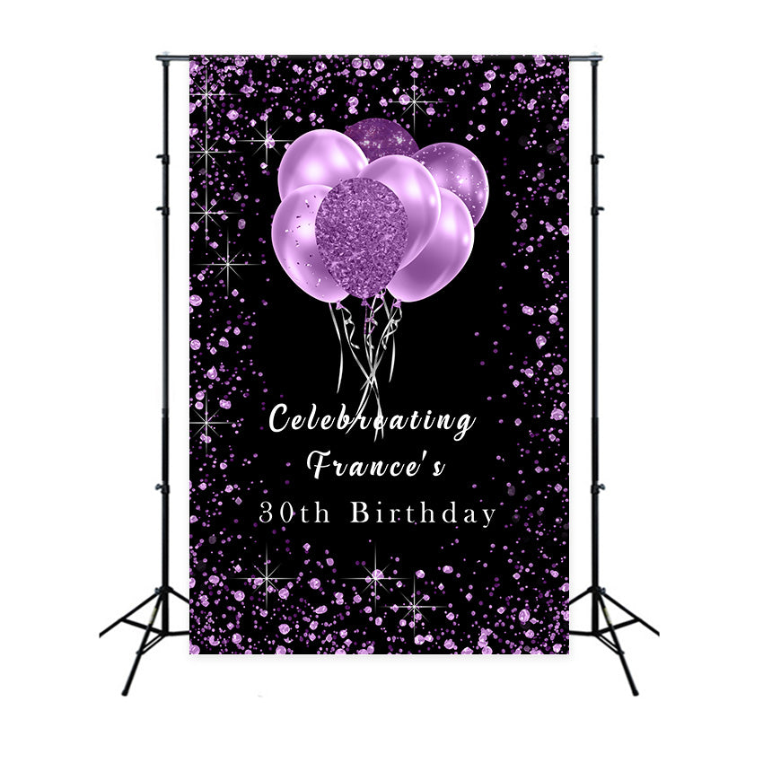 Custom Backdrop Birthday Purple 30th Glitter Balloons Backdrop RR12-70