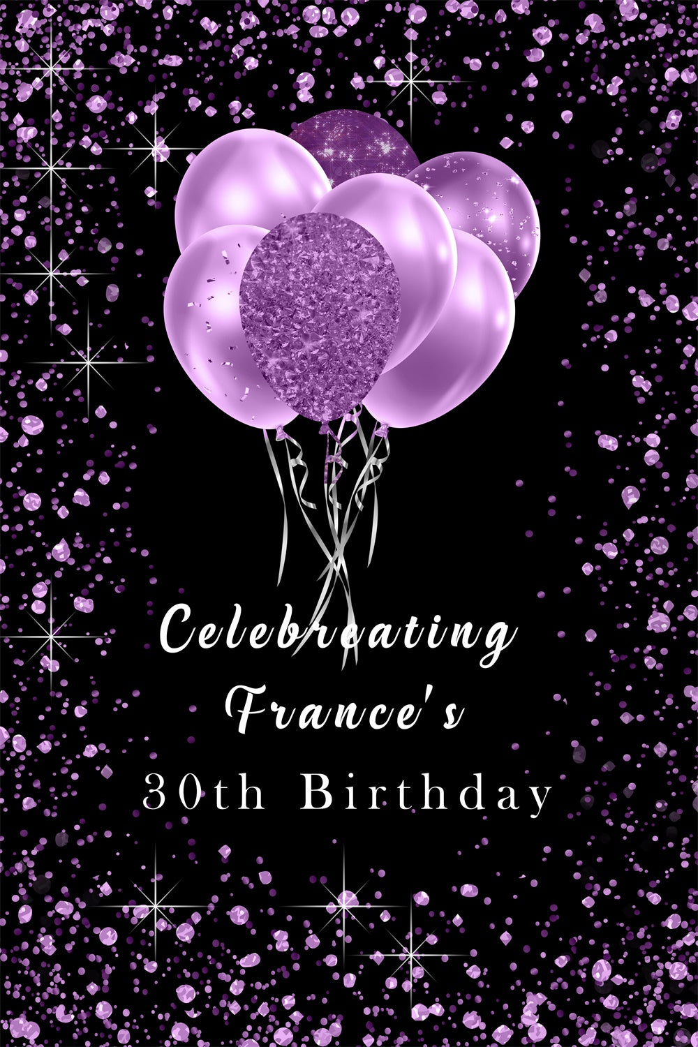 Custom Backdrop Birthday Purple 30th Glitter Balloons Backdrop RR12-70