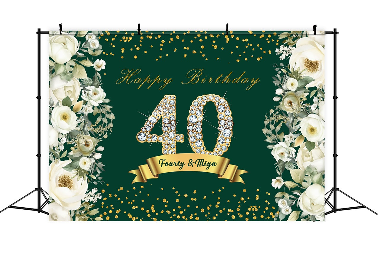 40th Birthday Backdrop Golden Crystal Floral Custom Backdrop RR12-71