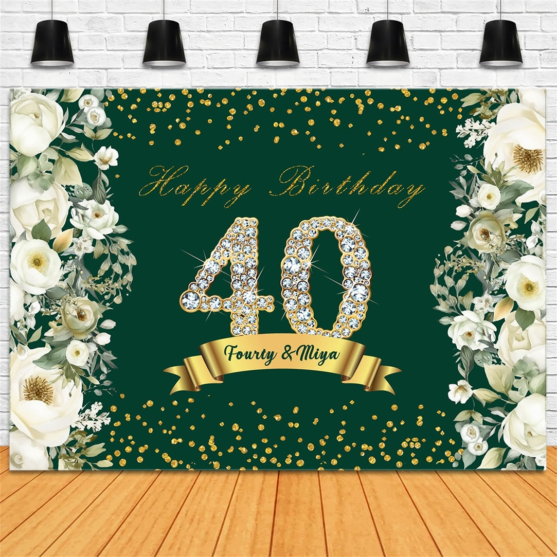 40th Birthday Backdrop Golden Crystal Floral Custom Backdrop RR12-71