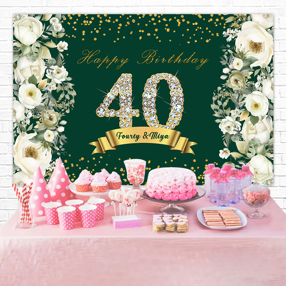 40th Birthday Backdrop Golden Crystal Floral Custom Backdrop RR12-71