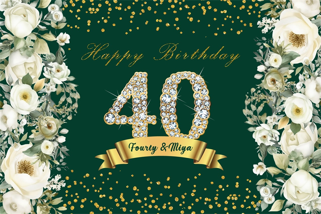 40th Birthday Backdrop Golden Crystal Floral Custom Backdrop RR12-71