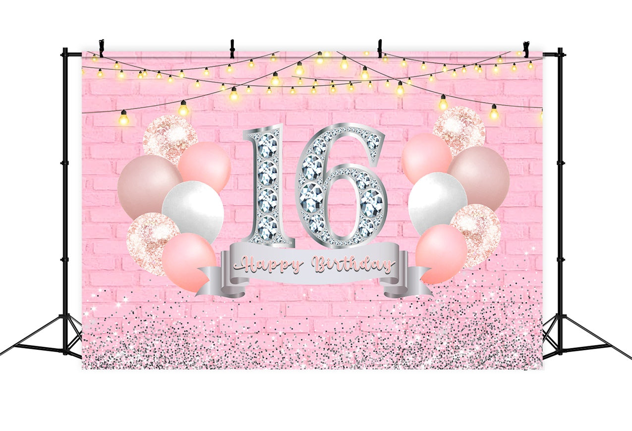 Personalized Birthday Backdrop Elegant Sparkling Sweet 16 Backdrop RR12-72