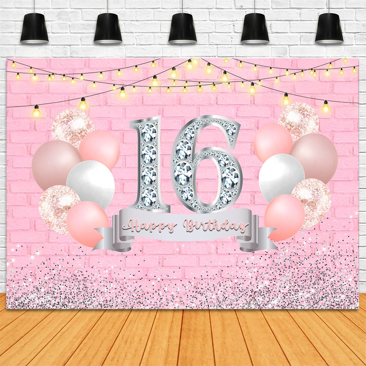 Personalized Birthday Backdrop Elegant Sparkling Sweet 16 Backdrop RR12-72