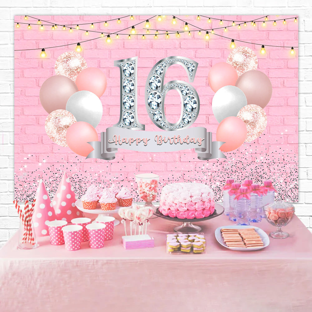 Personalized Birthday Backdrop Elegant Sparkling Sweet 16 Backdrop RR12-72