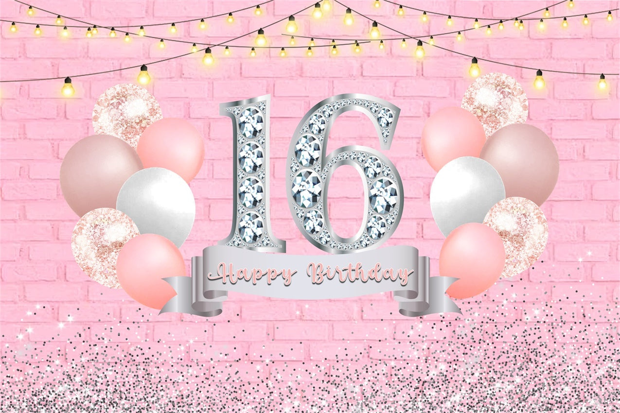 Personalized Birthday Backdrop Elegant Sparkling Sweet 16 Backdrop RR12-72