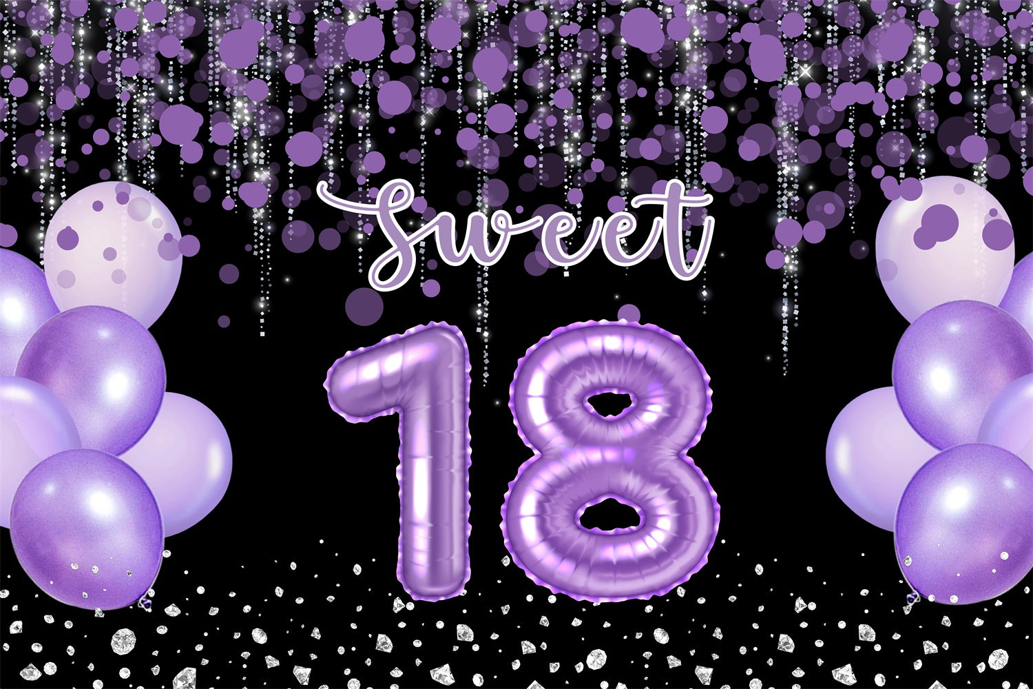 Custom Birthday Backdrops Purple Balloon Sparkle Sweet 18 Backdrop RR12-73