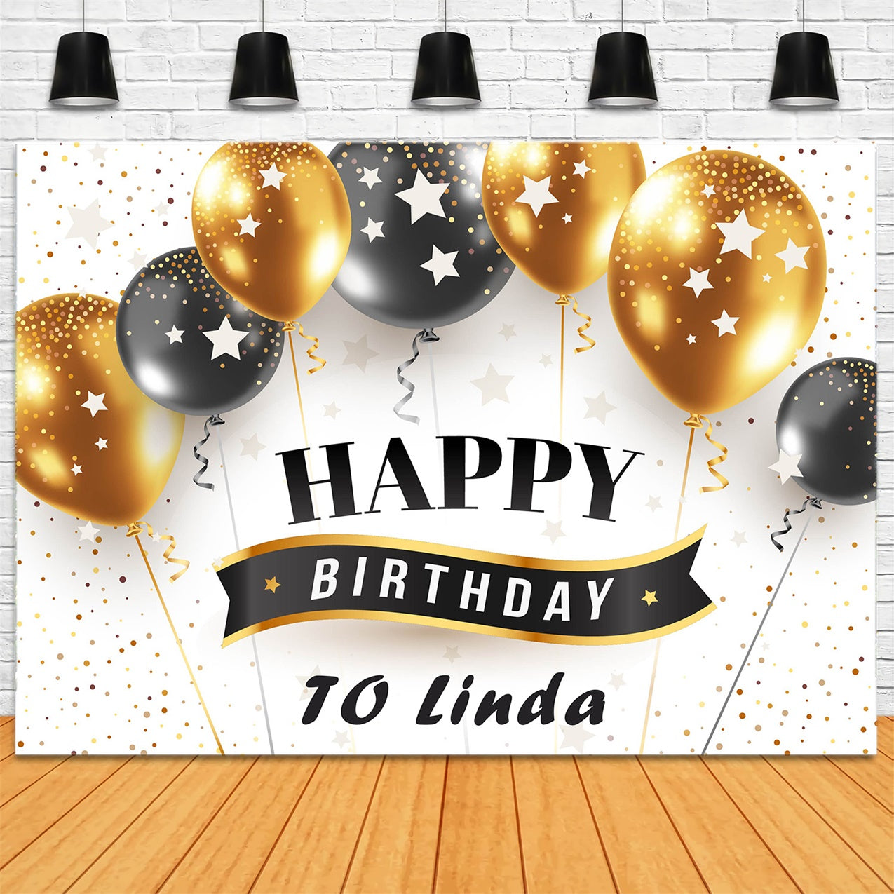 Customized Birthday Backdrop Luxurious Gold Black Balloon Backdrop RR12-74